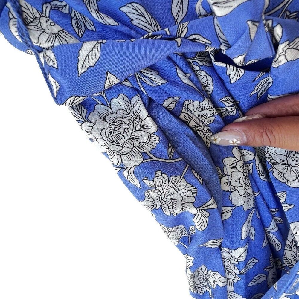 APPLESEED'S Blue Floral Midi Dress Womens  Stretch blue purple  Sleeve Tie 10P. - Picture 8 of 12